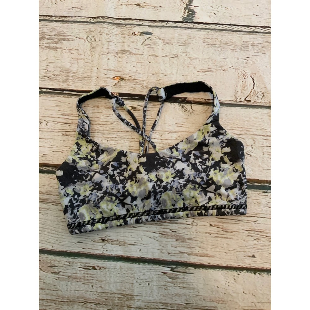 Lululemon Free To Be Bra Size 2 Yellow Black Floral Strappy Yoga Sports Bra